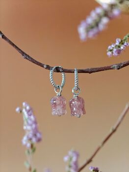 Strawberry Quartz Lily Twisted Huggie Hoop Earrings, 2 of 11