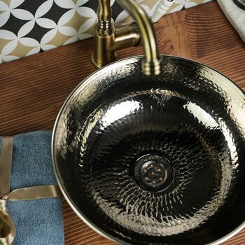 Hammered Silver Solid Copper Vessel Sink For Kitchen And Bathroom, 400 Mm Diameter, 3 of 4