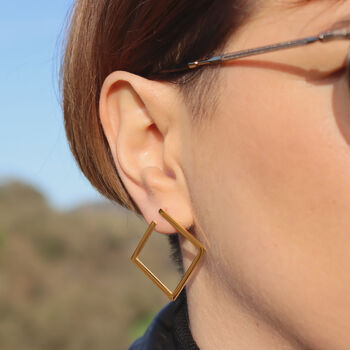 18k Gold Square Earrings Minimalist Jewellery, 2 of 6