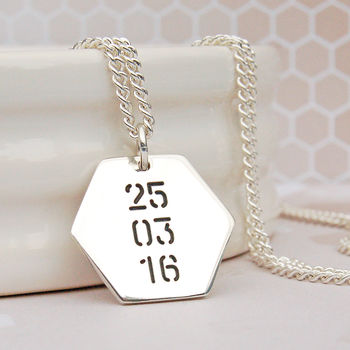 Mens Silver Personalised Hexagon Name Necklace, 2 of 4