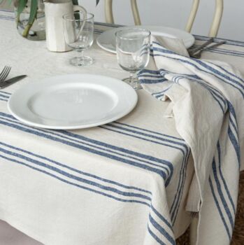 Pure Belgian Blue Stripe Linen Tablecloth, 2 of 3