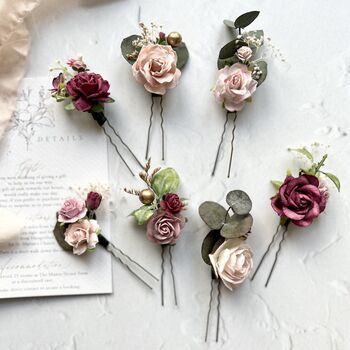 Dusty Rose, Pink And Blush Floral Hair Pins, 5 of 7