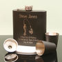 Engraved Black Hip Flask With Fisherman Design, thumbnail 1 of 6