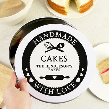 Personalised Handmade With Love Round Cake Storage Tin, 2 of 5