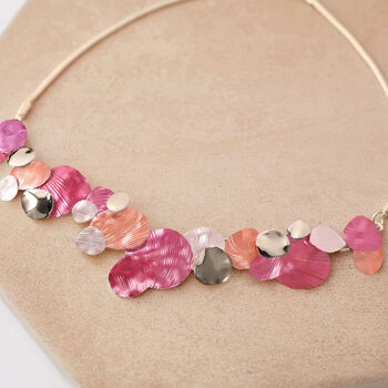Hammered Fuchsia Pink Four Tone Statement Necklace, 6 of 9
