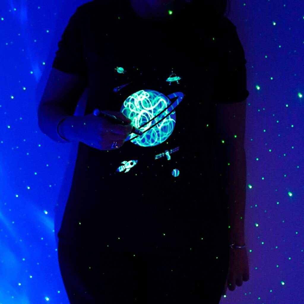 Outer Space Interactive Green Glow T Shirt In Black, 1 of 5