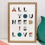 'All You Need Is Love' Typography Lyric Print, thumbnail 1 of 2