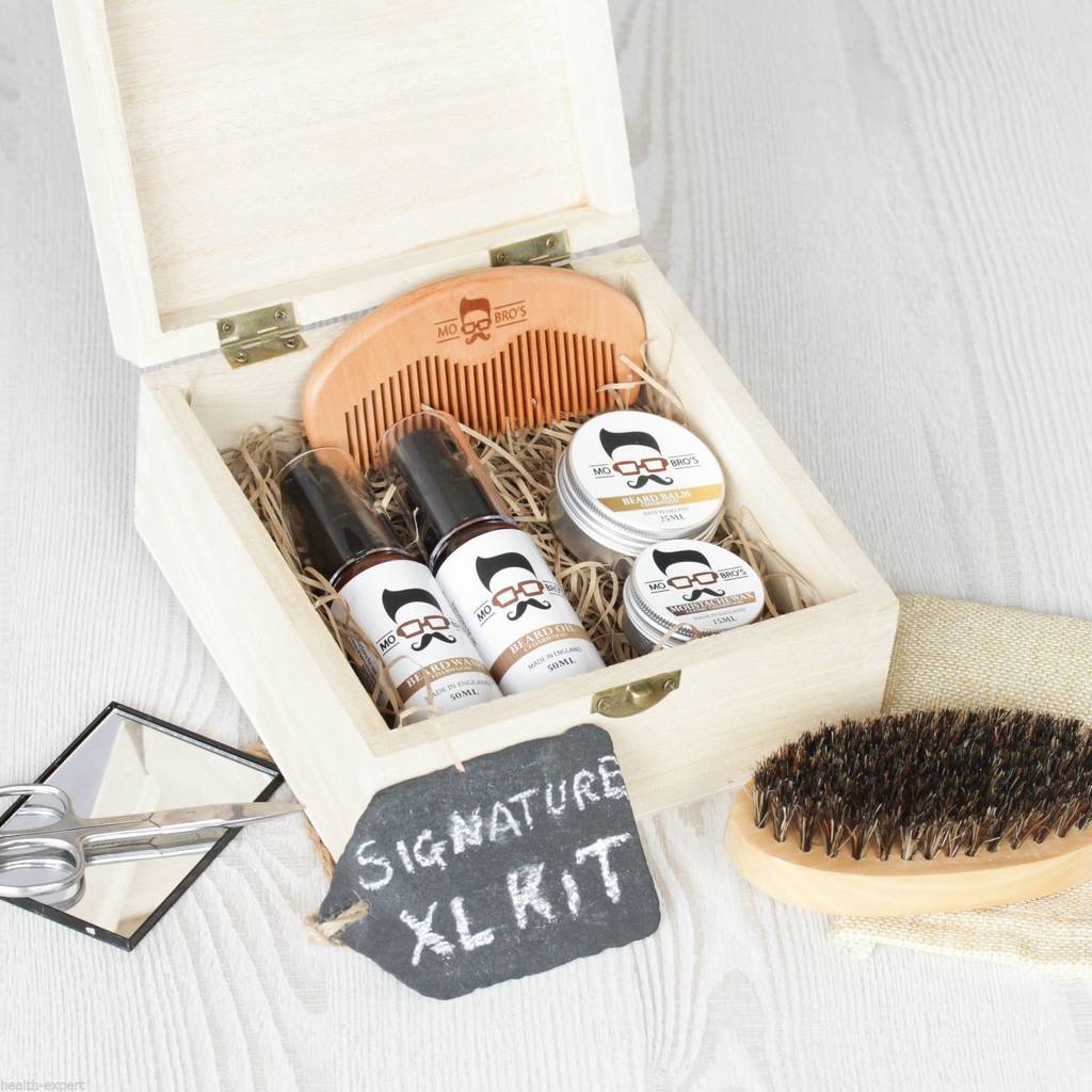signature wooden beard care gift set by mo bro's