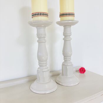 Pair Of Large Vintage Painted Pillar Candlesticks ~ 24, 2 of 8