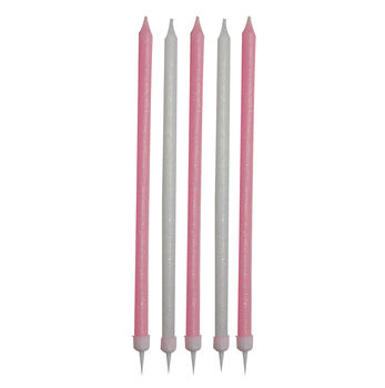 Pink And White Glitter Tall Birthday Cake Candles, 3 of 3