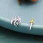 Sterling Silver Mismatched Dragon And Sword Stud Earrings, thumbnail 1 of 12
