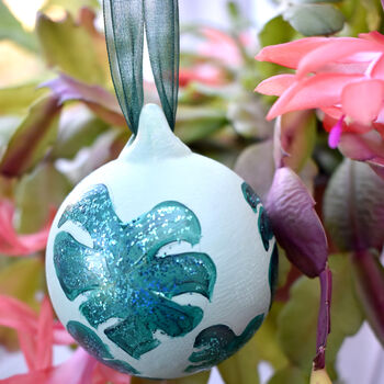 Ceramic Hand Painted Monstera Leaf Bauble, 2 of 6