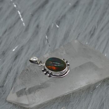 Black Fire Opal Pendant Necklace: Sterling Silver Chain, 3 of 11