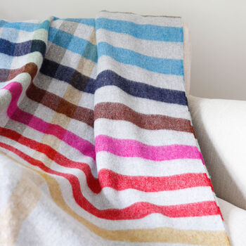 Grey And Bright Stripe Check Lambswool Throw, 5 of 6