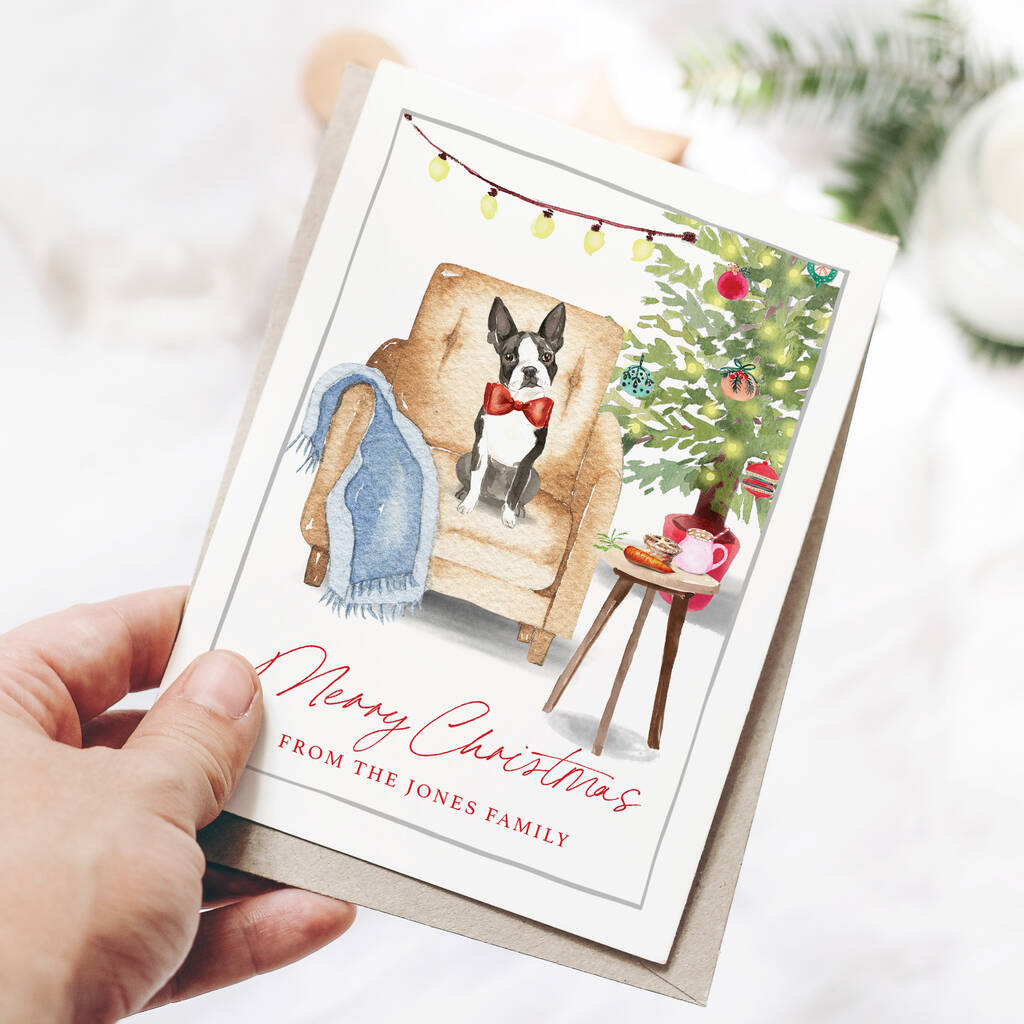 Personalised Boston Terrier Christmas Card By Mitzi Prints Personalised Boston Terrier Christmas Card By Mitzi Prints