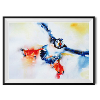 Coming In To Land Puffin Watercolour Fine Art Print, 2 of 3