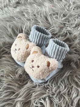 Grey Ribbed Teddy Bear Baby Socks, 2 of 8