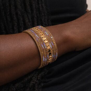 Gold Plated Iridescent Aurora Borealis Crystal Wide Cuff Bracelet, 2 of 7