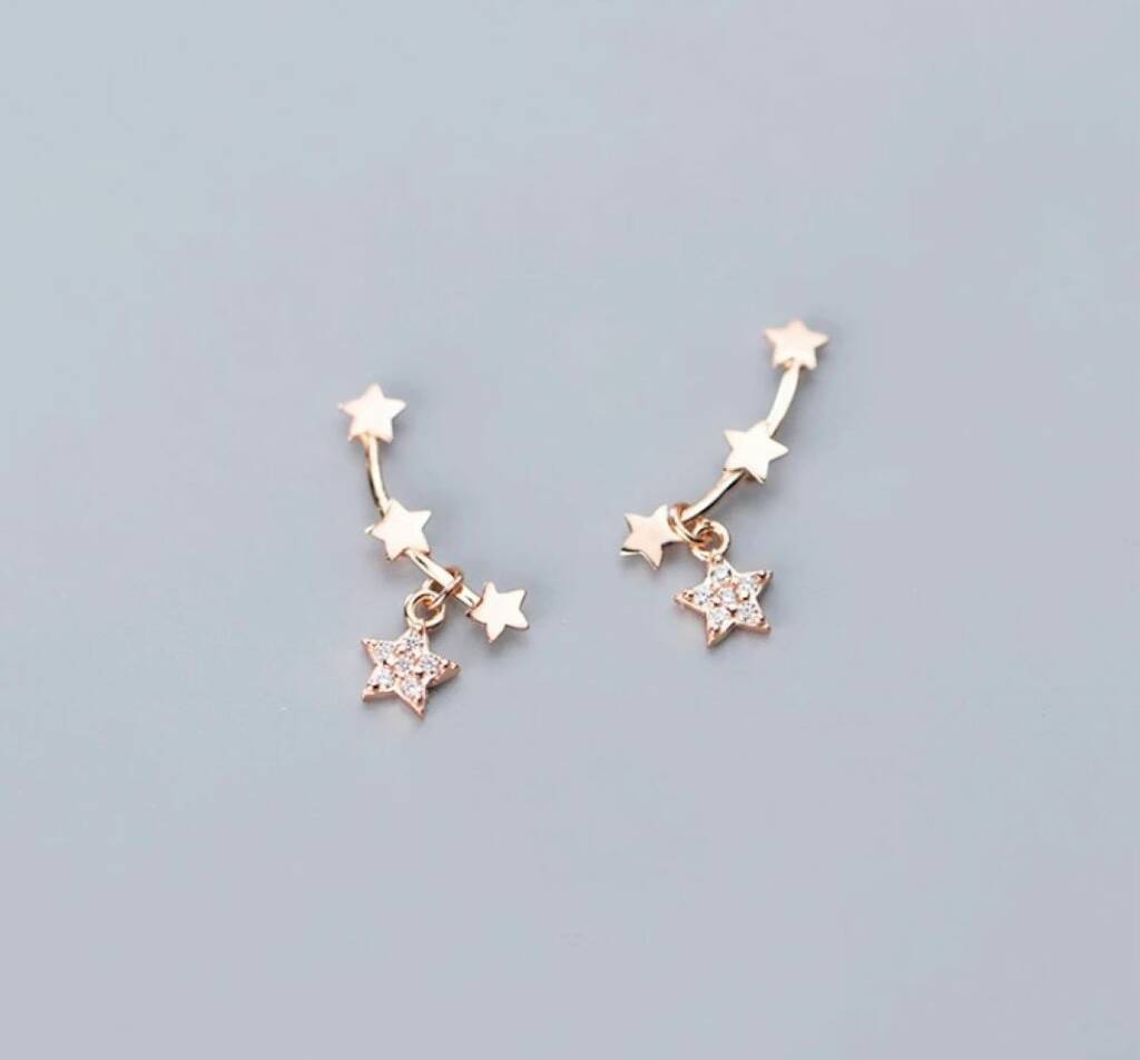 Rose And Silver Star Climber Earrings, 1 of 5