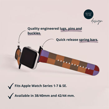 Multi Colour Check Vegan Leather Apple Watch Band, 3 of 7