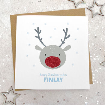 Personalised Glittery Reindeer Christmas Card, 2 of 2