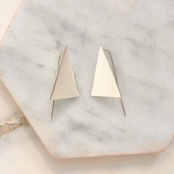 Large Triangle Geometric Sterling Silver Drop Earrings, 3 of 5