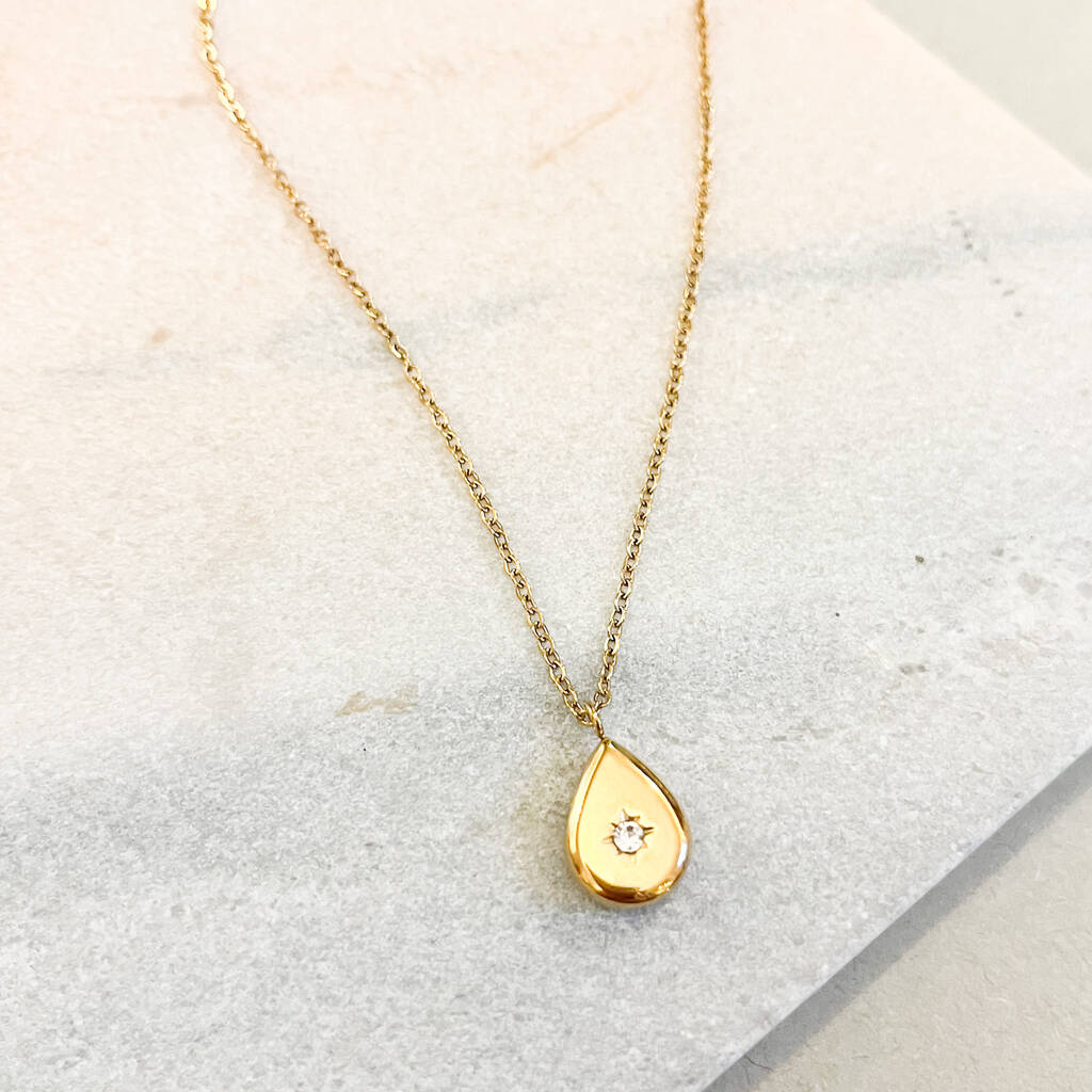 Shiny Teardrop Starburst Pendant Necklace, 1 of 1
