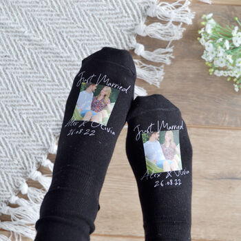 Just Married Personalised Photo Socks, 3 of 4