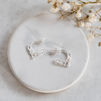 Sterling Silver Openwork Hoop Stud Earrings, 2 of 6