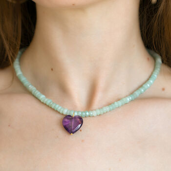 Gemstone Bead Necklace With Amethyst Heart, 4 of 6