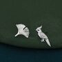 Sterling Silver Parrot And Ginkgo Leaf Stud Earrings, thumbnail 2 of 8