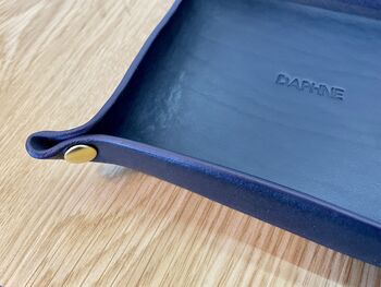 Personalised Dark Blue Leather Desk Accessories Tray, 5 of 12