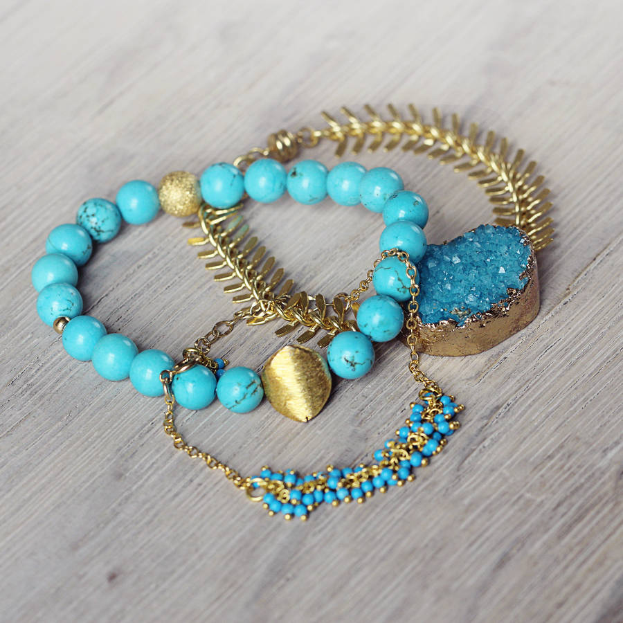 Turquoise And Druzy Bracelet Set By Artique Boutique ...