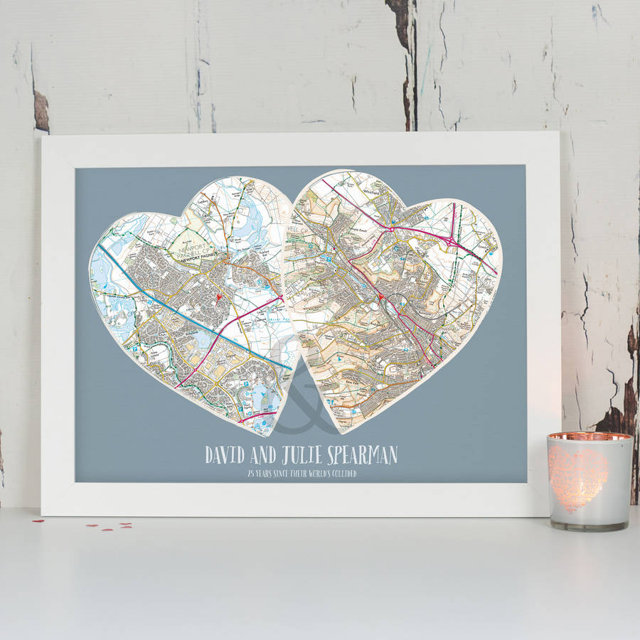 Personalised Postcodes Couples Map Print, 1 of 8