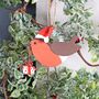 Robin Carrying Spotty Gift Christmas Tree Decoration, thumbnail 1 of 3