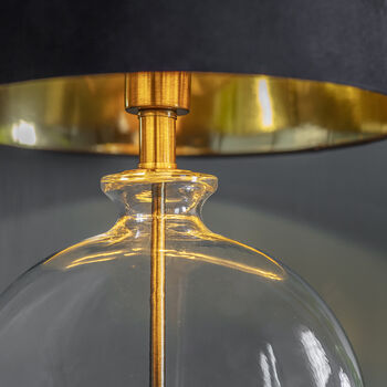 Slim Round Glass Table Lamp With Black Velvet Shade, 2 of 2