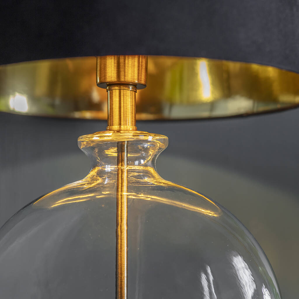 Slim Round Glass Table Lamp With Black Velvet Shade By Primrose & Plum