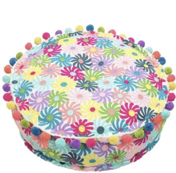 Multicoloured Hand Embroidered Pom Pom Pouffe, 2 of 3