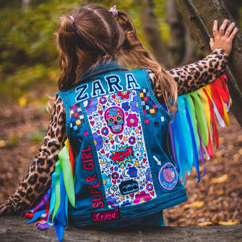 Kids Personalised Hand Painted Sleeveless Denim Jacket, 2 of 12