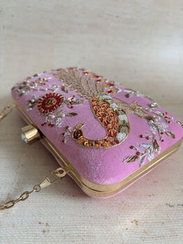Peacock Rectangular Pink Clutch Bag, 11 of 12