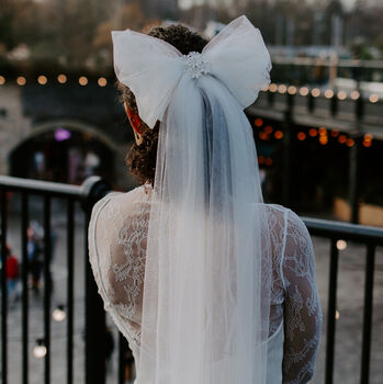 Ivory Long Oversized Bow Tulle Wedding Veil, 2 of 6