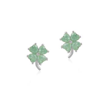 Four Leaves Clover Sterling Silver Stud Earring Green, 8 of 8