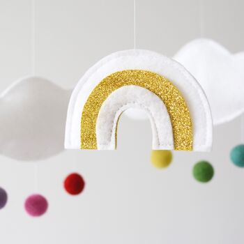 Rainbow And Cloud Baby Mobile White And Gold, 2 of 5