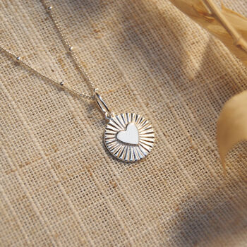 Silver Sunburst Heart Necklace With Optional Personalised Initial, 7 of 7