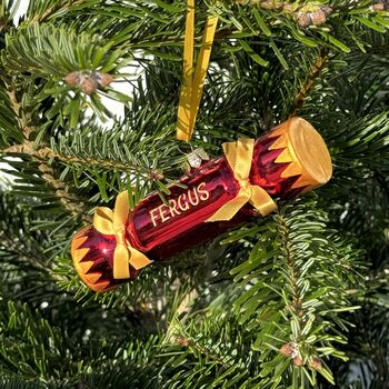 Personalised Glass Christmas Cracker Christmas Tree Decoration, 4 of 5