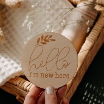Wooden Baby Announcement Hello Engraved Sign, 9 of 9