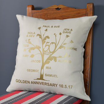 Metallic Golden Anniversary Family Tree Cushion, 7 of 12