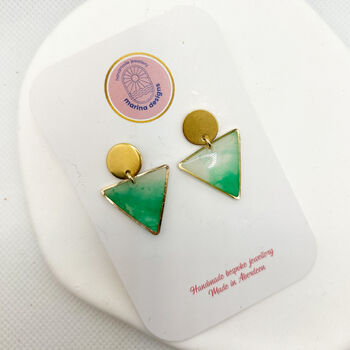Geometric Green Minimalist Stud Drop Earrings, 4 of 11