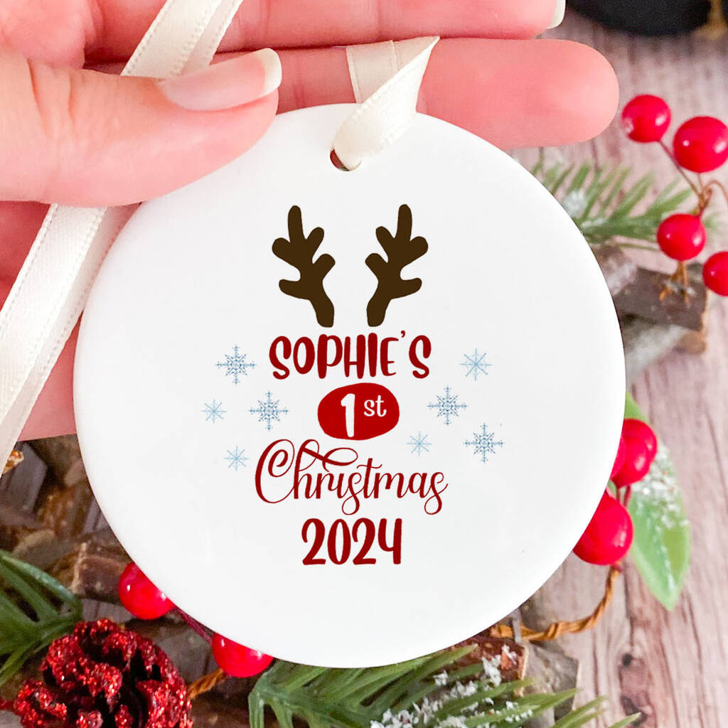 Personalised Children's Christmas Ceramic Ornament With Name, 1 of 7