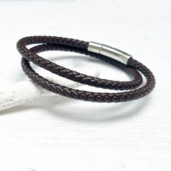 Classic Leather Double Wrap Bracelet For Him, 5 of 12